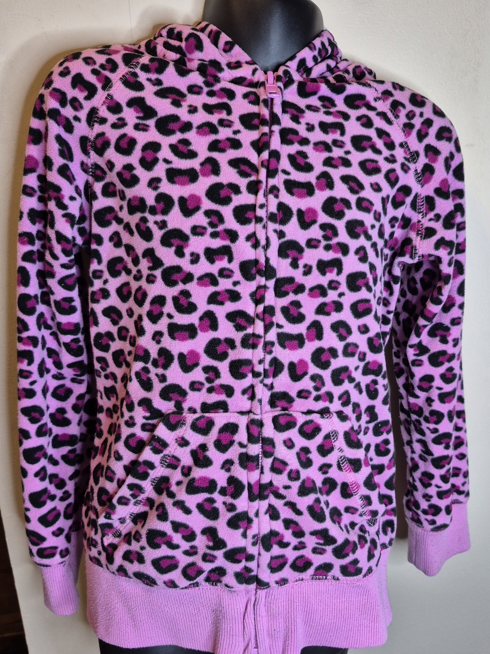 George Pink and Black Leopard Print Hooded Fleece Jacket-Kids